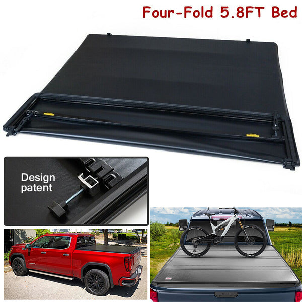 5.8 Feet Quad Fold Hard Truck Bed Tonneau Cover Fits 15-18 Silverado Sierra 2500/3500